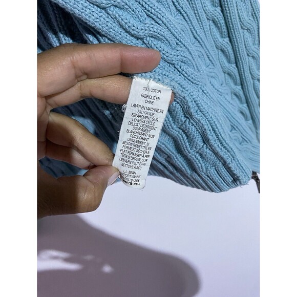 LL Bean Cardigan Sweater Womens L Blue Cable Knit Warm Preppy Outdoor Full Zip - Picture 12 of 15
